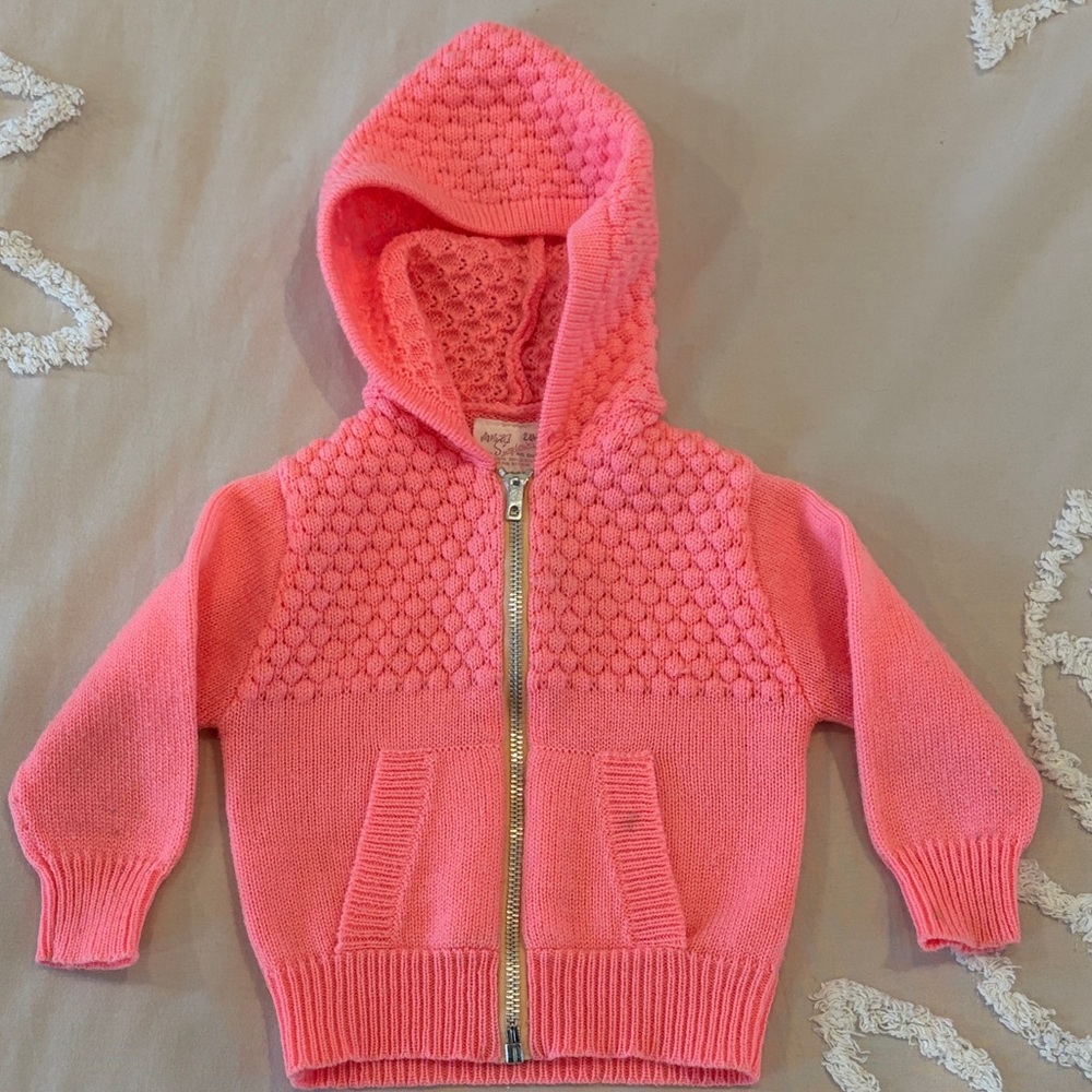 Vintage 1970’s Cozy Pink Knit Hoodie Sweater for 24 months